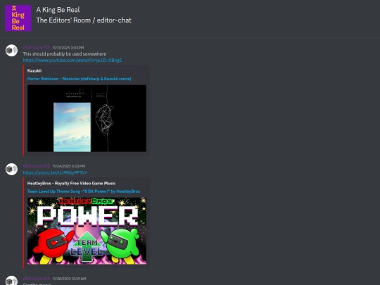 AKBRDiscord/preclose/A King Be Real - The Editors' Room - editor-chat [1432861784225611949] screenshot